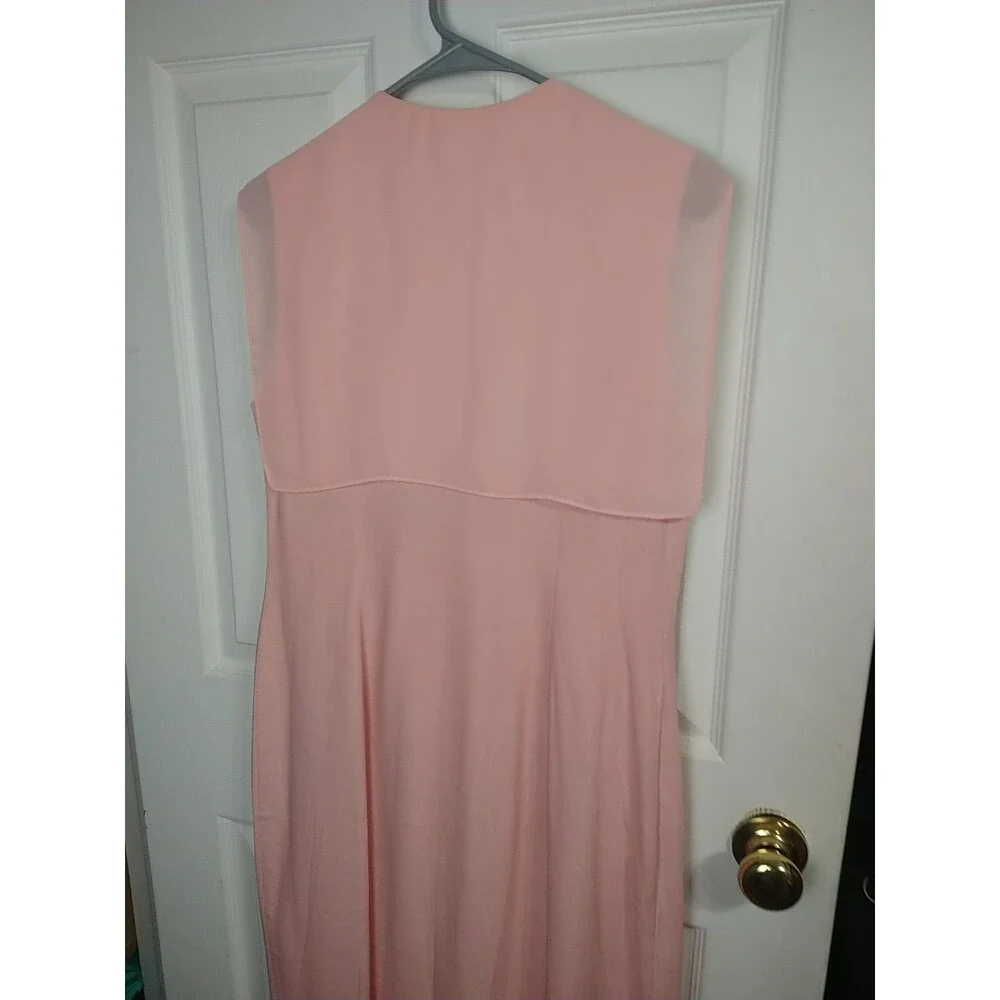Misty Lane Woman 12 Pink Sleeveless Flax Blend Lined Maxi Straight Button Dress